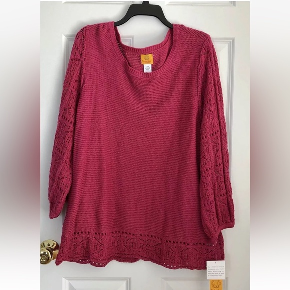 RUBY RD, PLUS SIZE 2X SWEATER KNIT FALL WONDEERS PULLOVER WITH CROCHET DETAILps2 - Picture 2 of 7